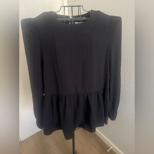 Pomander Place Black Long Sleeve Peplum Blouse